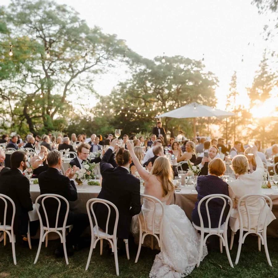 Wedding celebration setup with floral arrangements